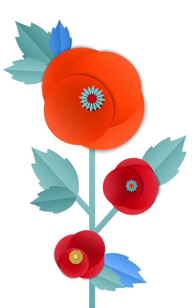 Vector cut paper poppy flowers in bouquet