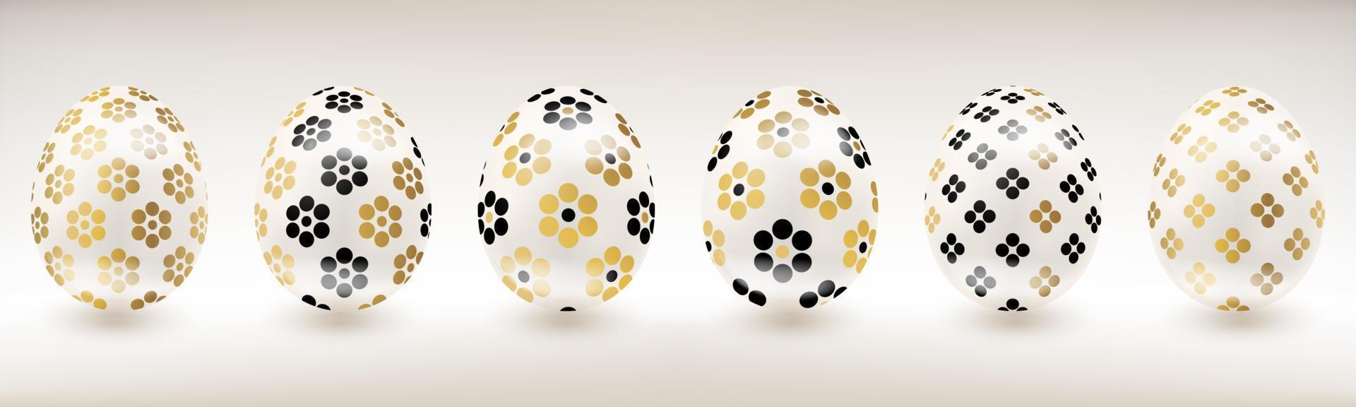 White porcelain Easter egg with gold and black floral decor vector