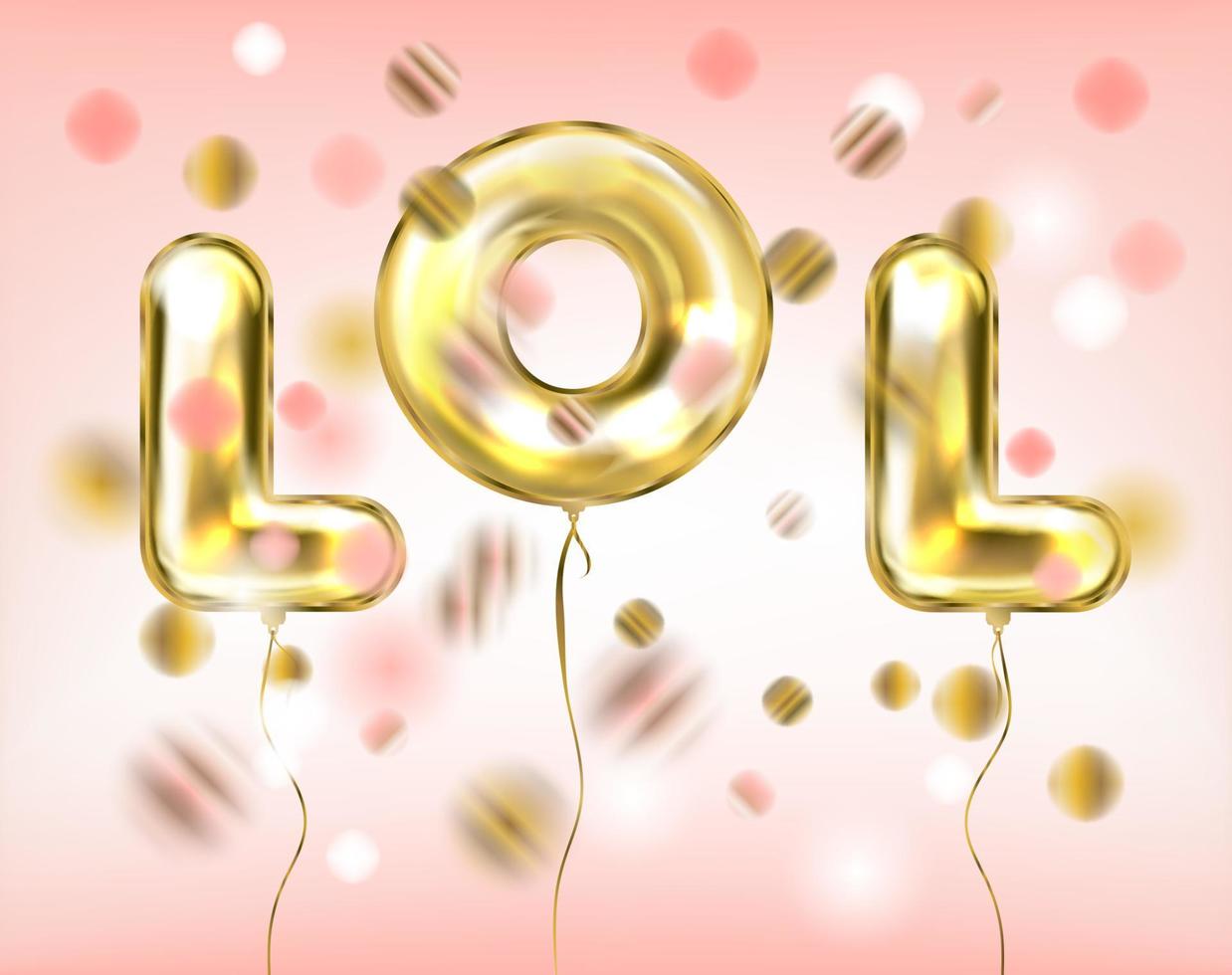 lol letras de papel de aluminio globos dorados en confeti rosa vector