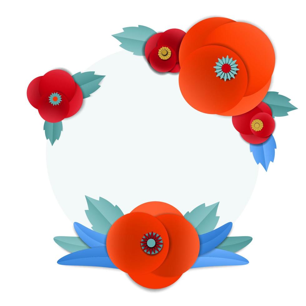 Vector cut paper poppy flowers in wreath