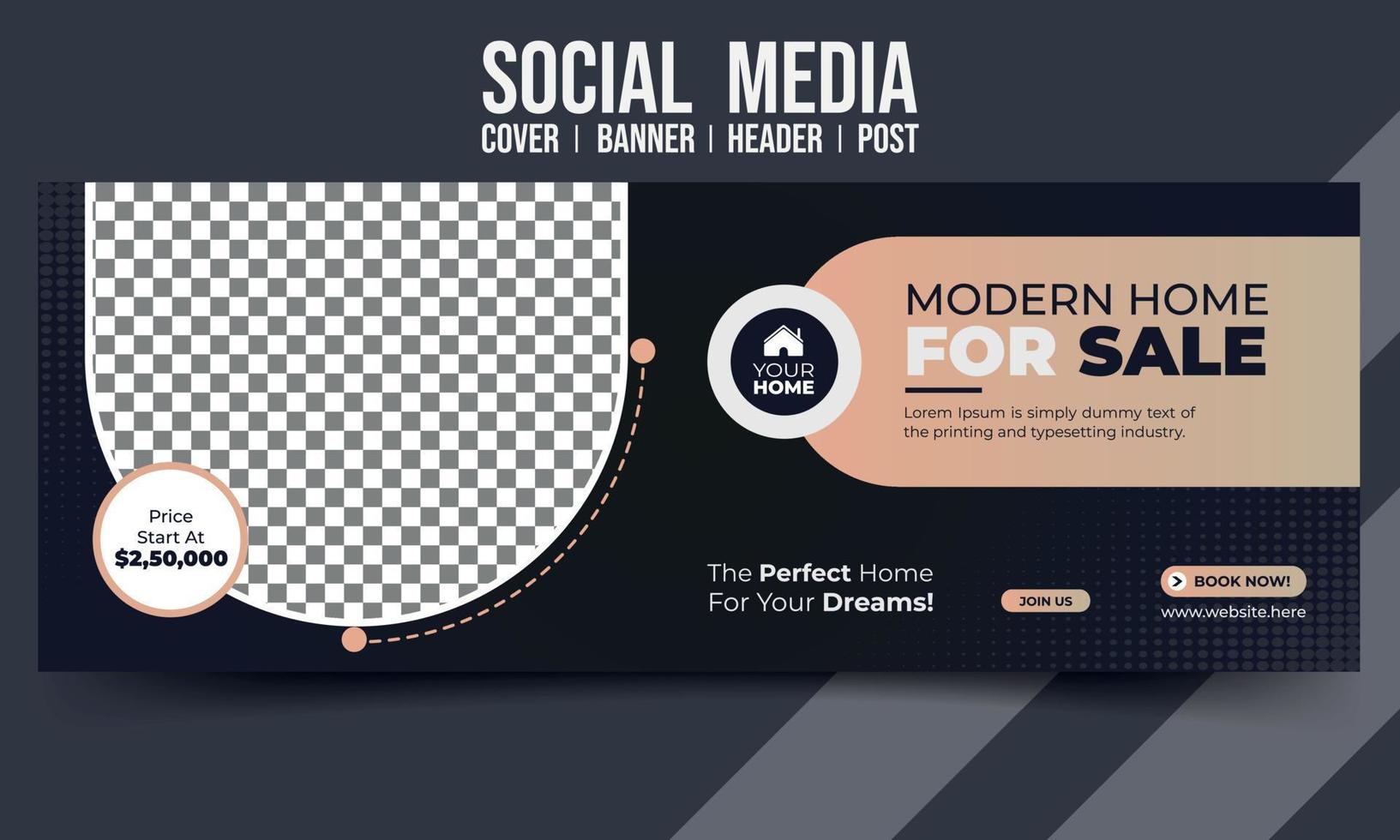 Modern home sale social media cover banner header post design vector template