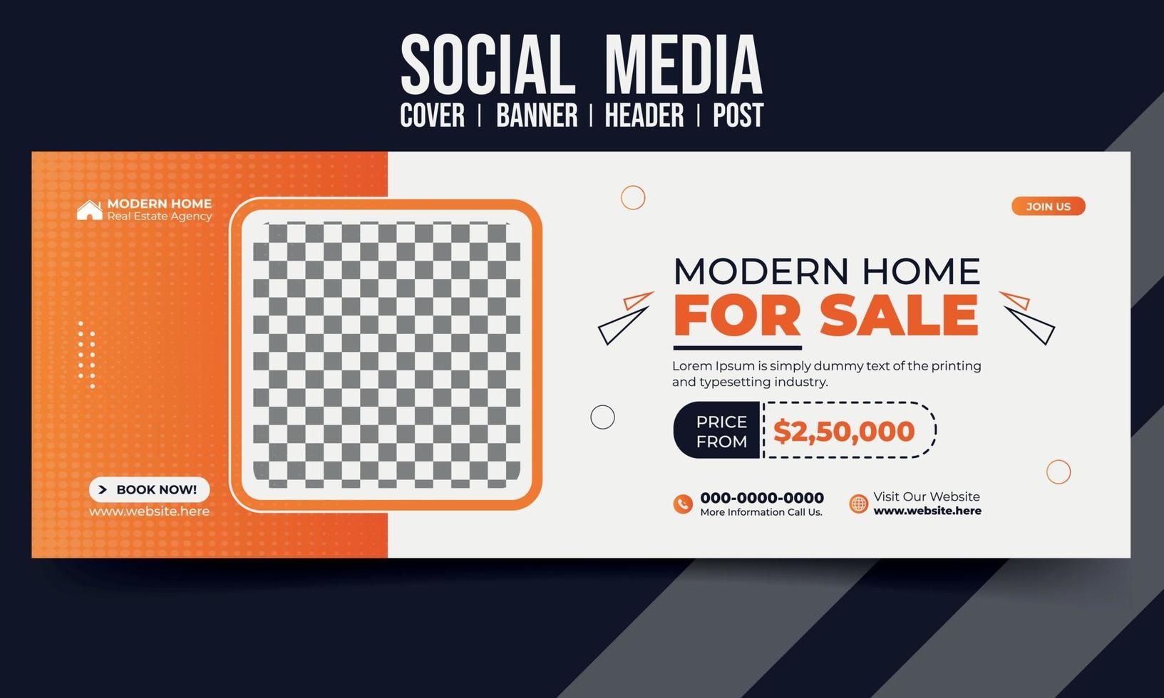 Modern home sale for business social media cover banner header post design vector template