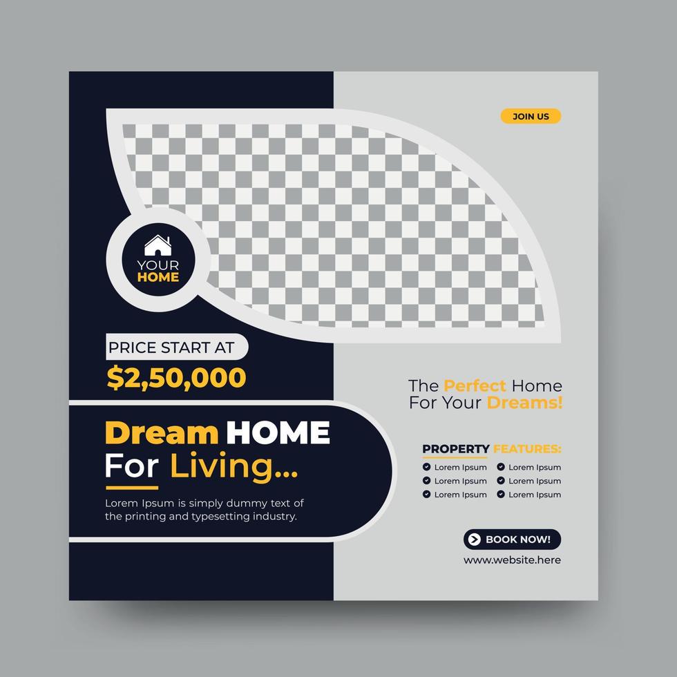 Dream Home sale business social media post design vector template