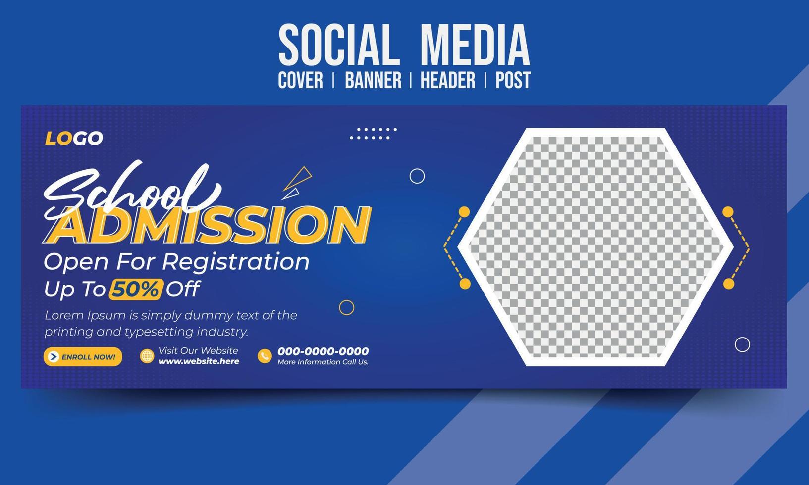 Modern School Admission social media cover banner header post vector template