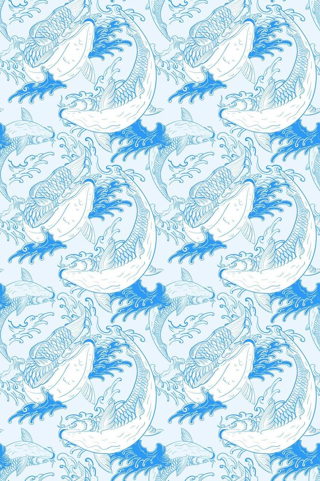 Koi carps Japanese light blue seamless pattern vector