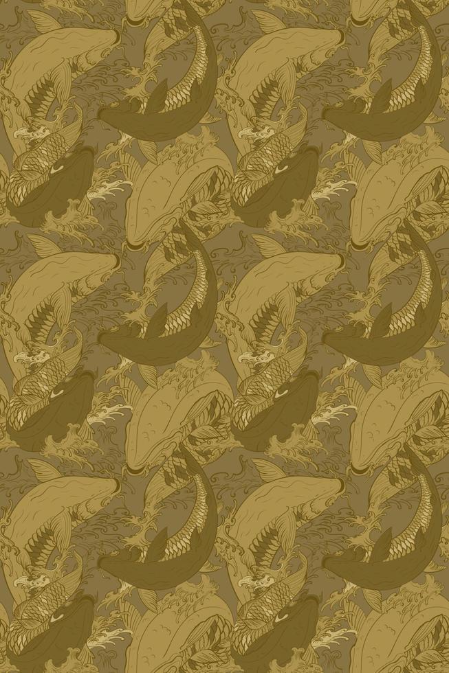 Koi carp fishes Japanese dark gold seamless pattern vector