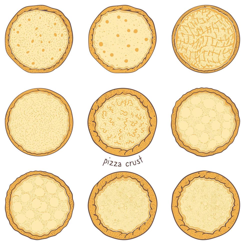 corteza base de pizza con queso, ilustración de dibujo vector