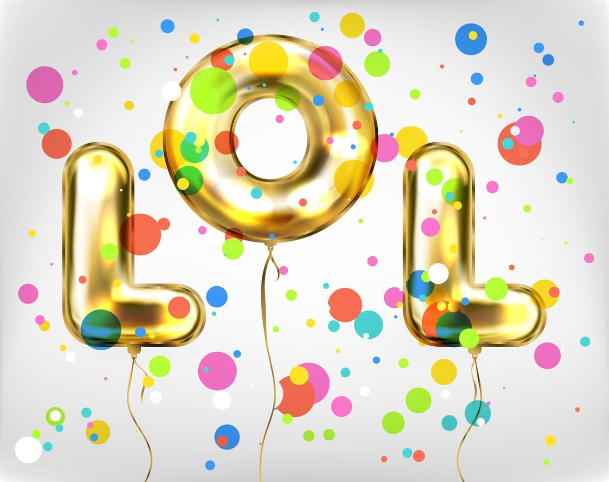 lol letras de papel de aluminio globos dorados en confeti vector