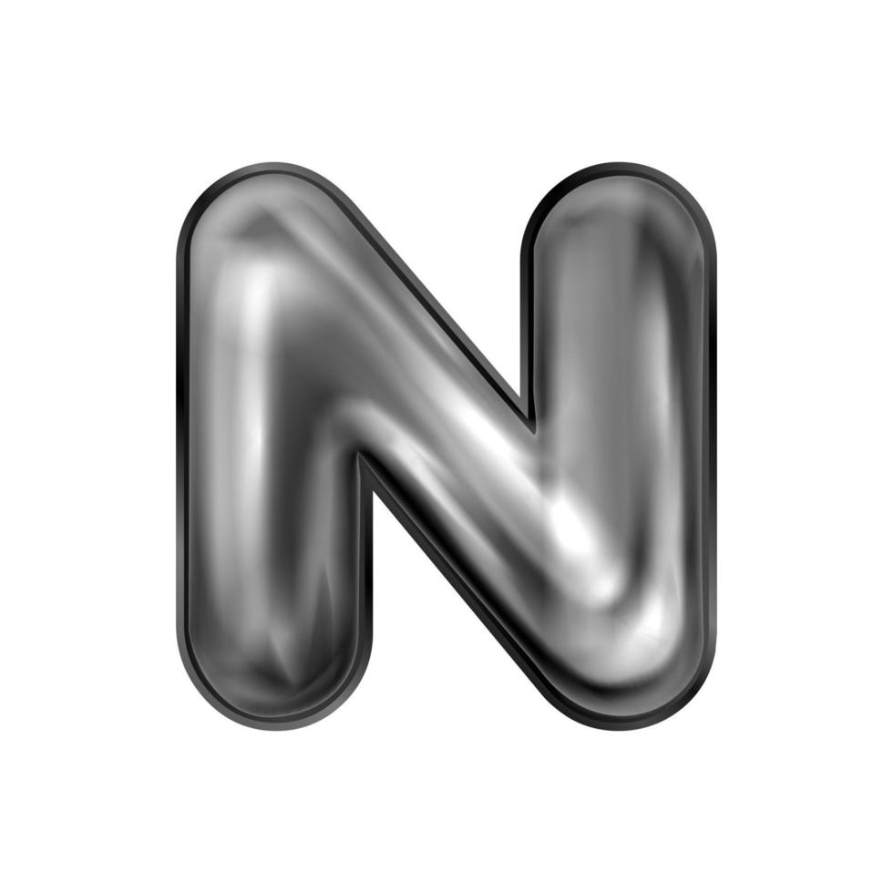 Black latex inflated alphabet symbol, isolated letter N vector