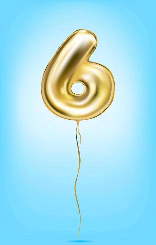 High quality vector image of gold balloon numbers. Digit six, 6