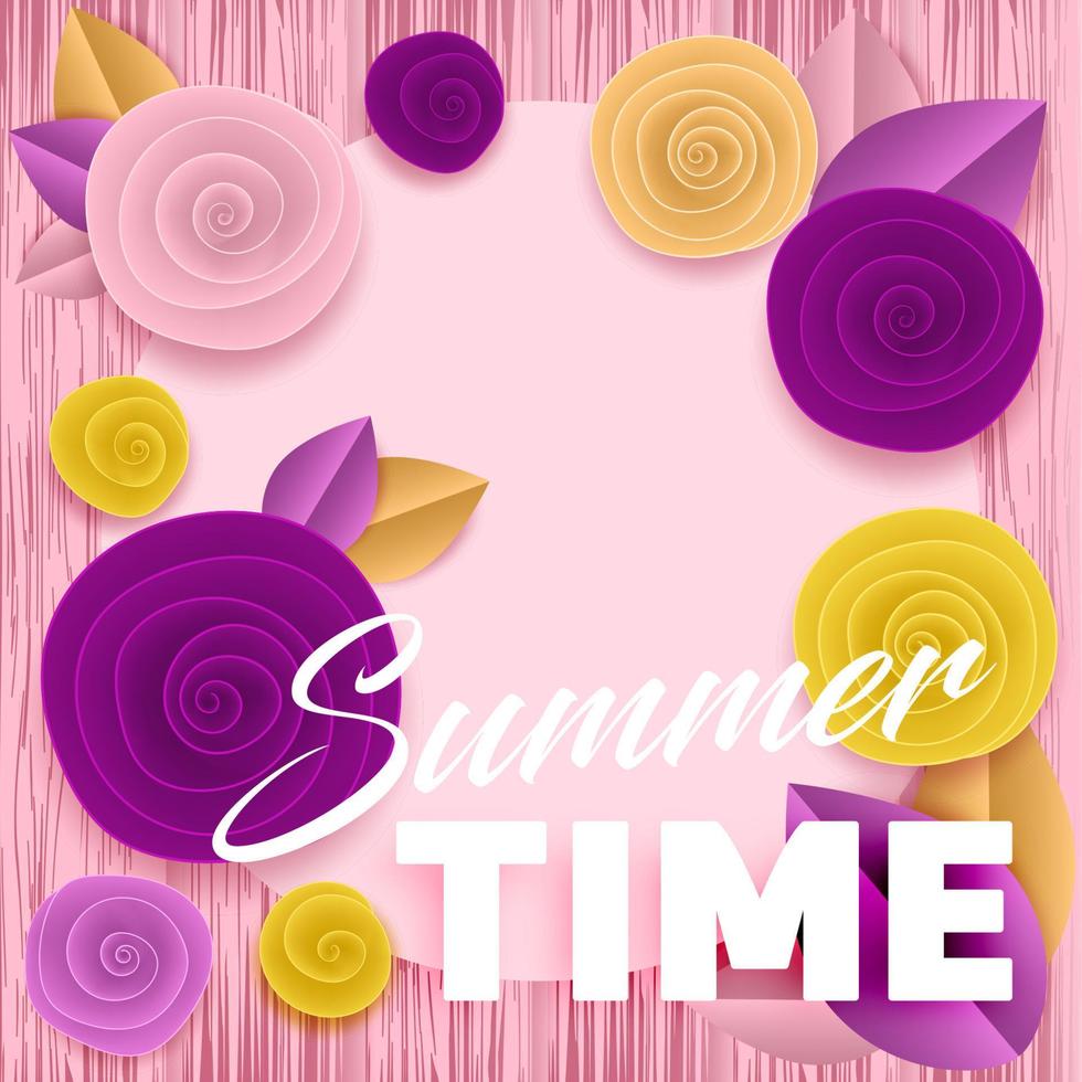 Cut paper floral pink vector poster Summer Time