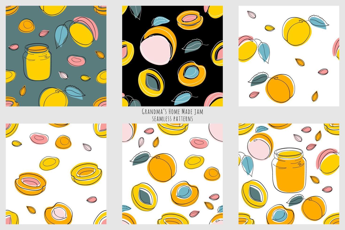 Grandmas apricot home made jam, seamless patterns vector