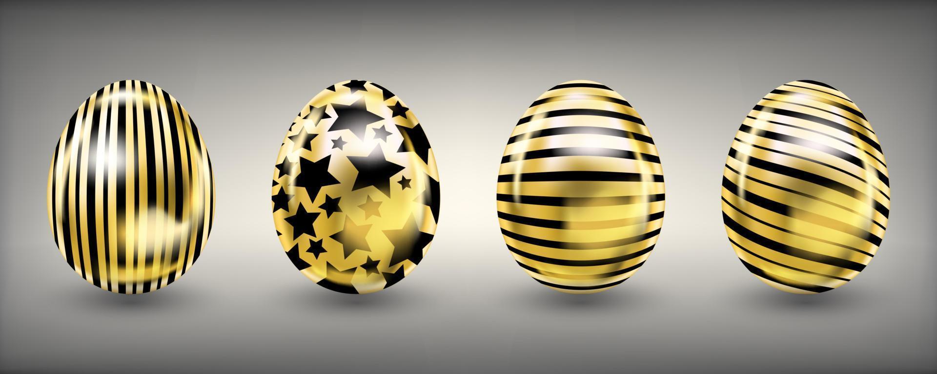 pascua mirada brillante huevos dorados con estrellas negras y rayas vector