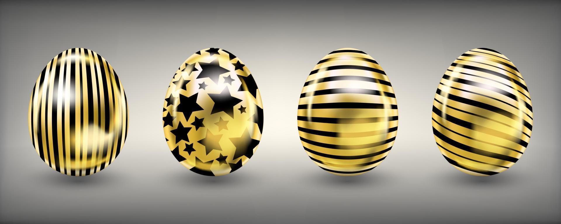 Easter shiny glance golden eggs with black stars and stripes vector