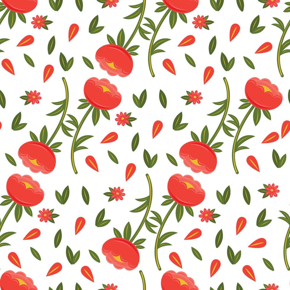 bright seamless pattern with red flowers vector