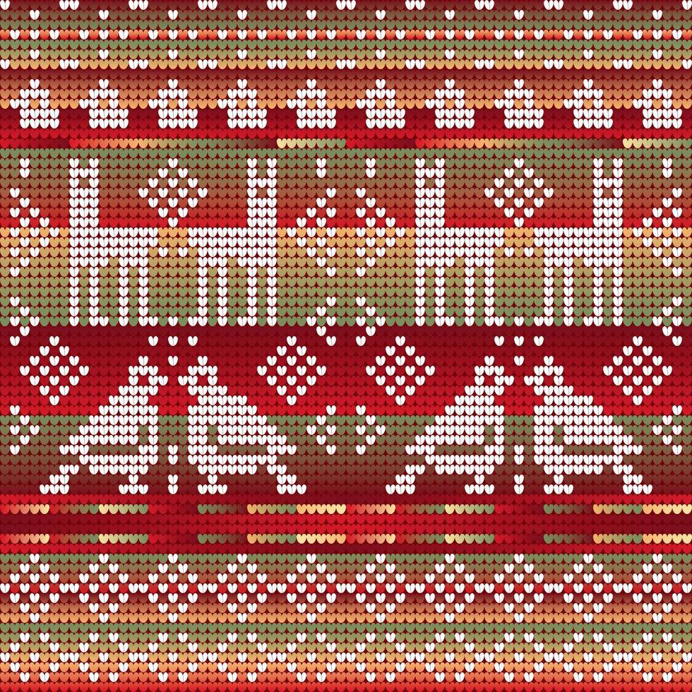 Red Green Gradient Colors Seamless Pattern of Christmas Knitting with dogs and birds vector