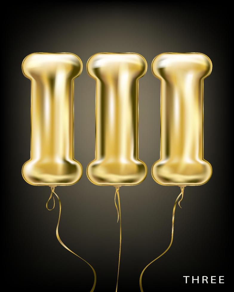 Roman 3 number, gold foil balloon III form on the black background vector
