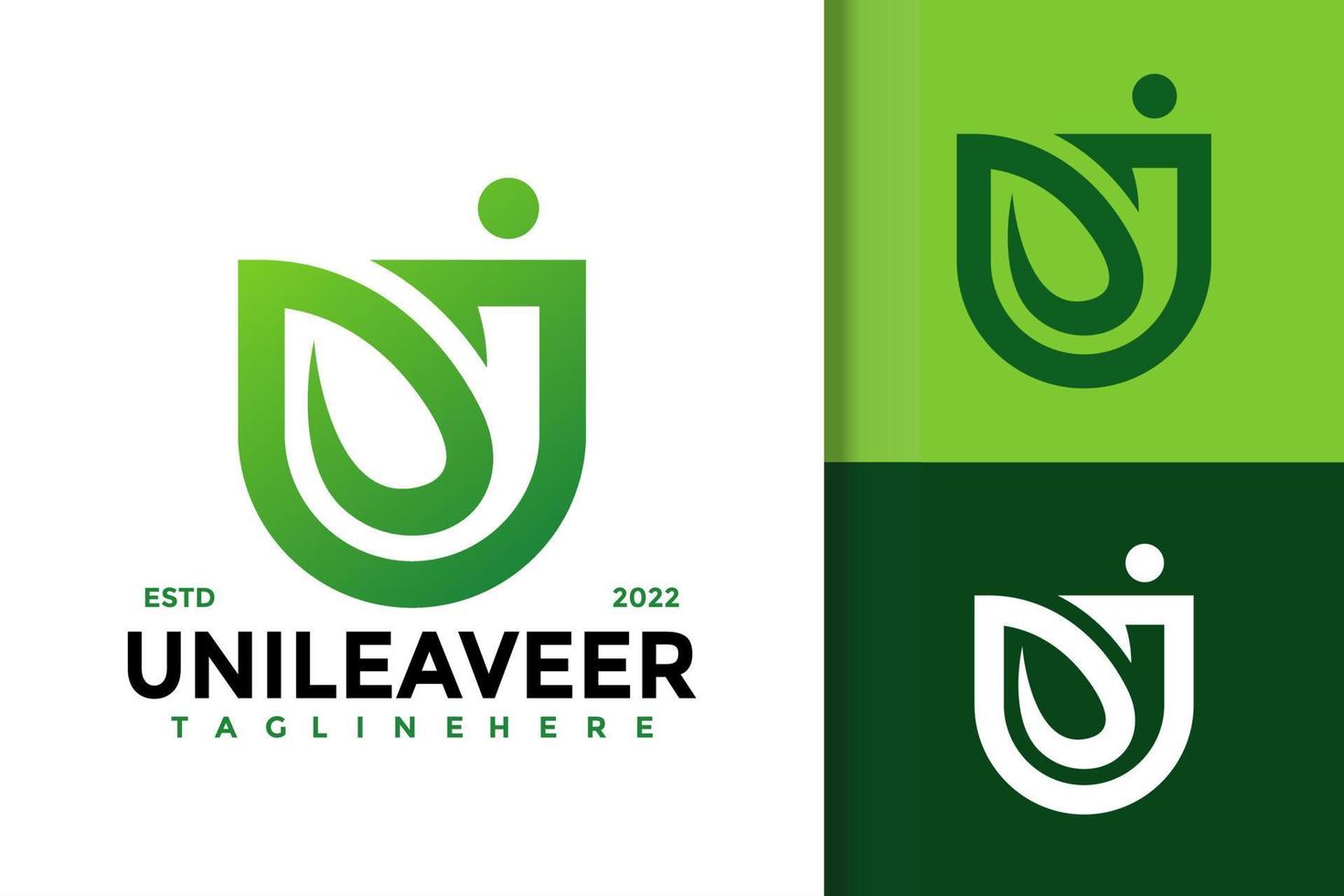 Letter U Green Leaf Logo Design Vector Template