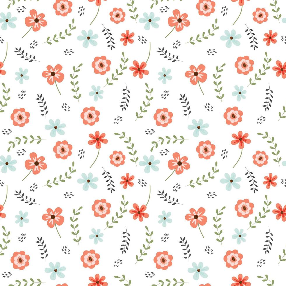 Seamless pattern of cute little florals in a cartoon style. Cute floral pattern. vector