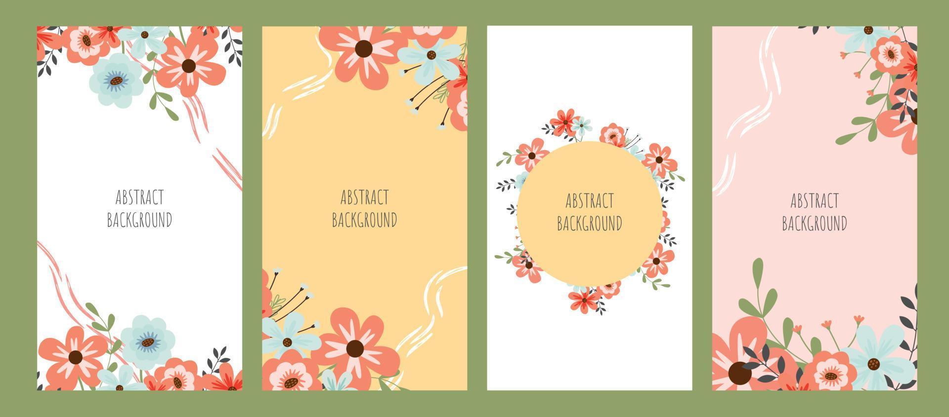 Cute cartoon templates for social media with flowers and design elements vector