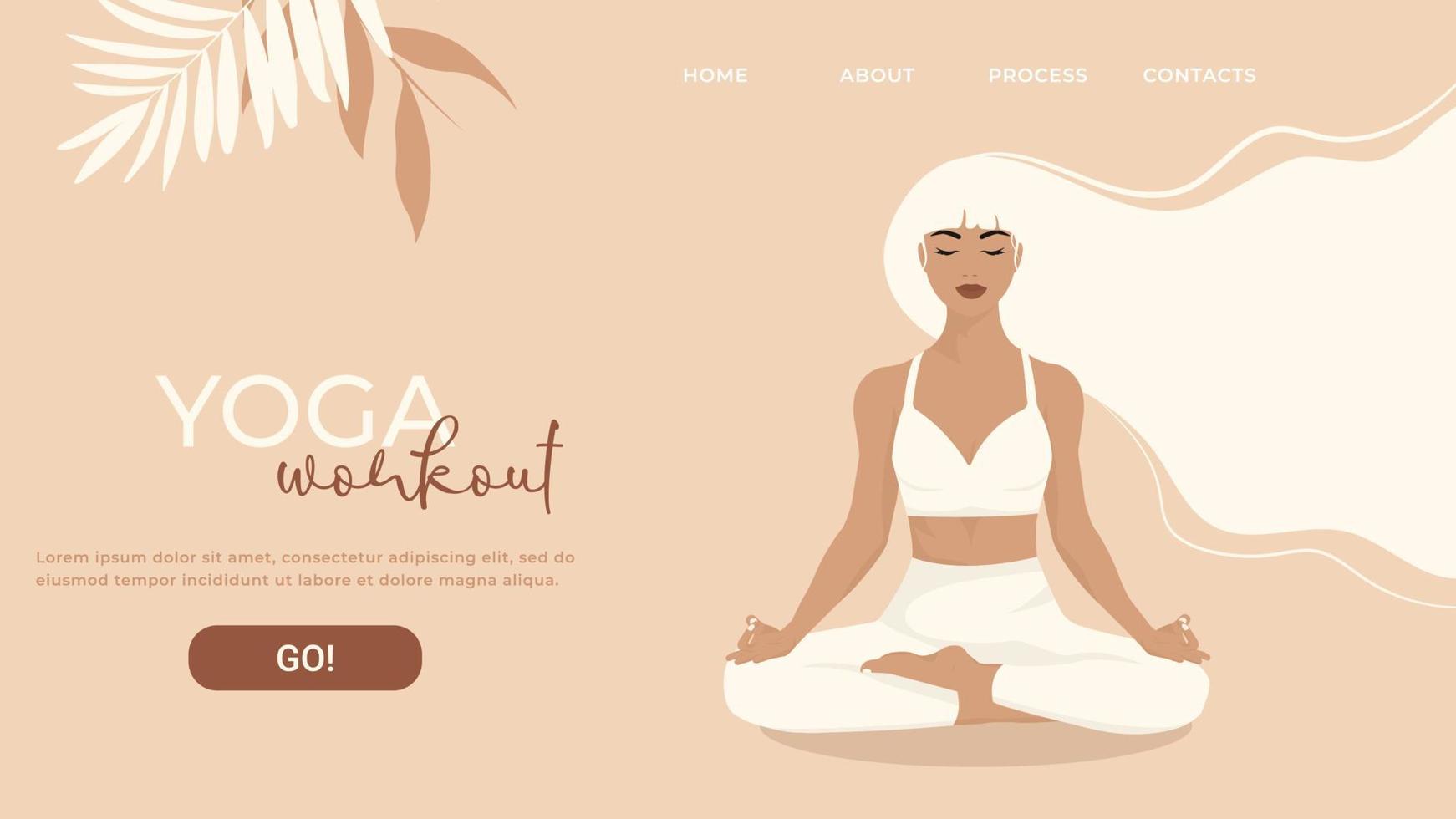 plantilla de página web para escuela de yoga, estudio. diseño moderno para un sitio web. mujer haciendo un ejercicio de yoga, pose de yoga. en colores pastel. vector