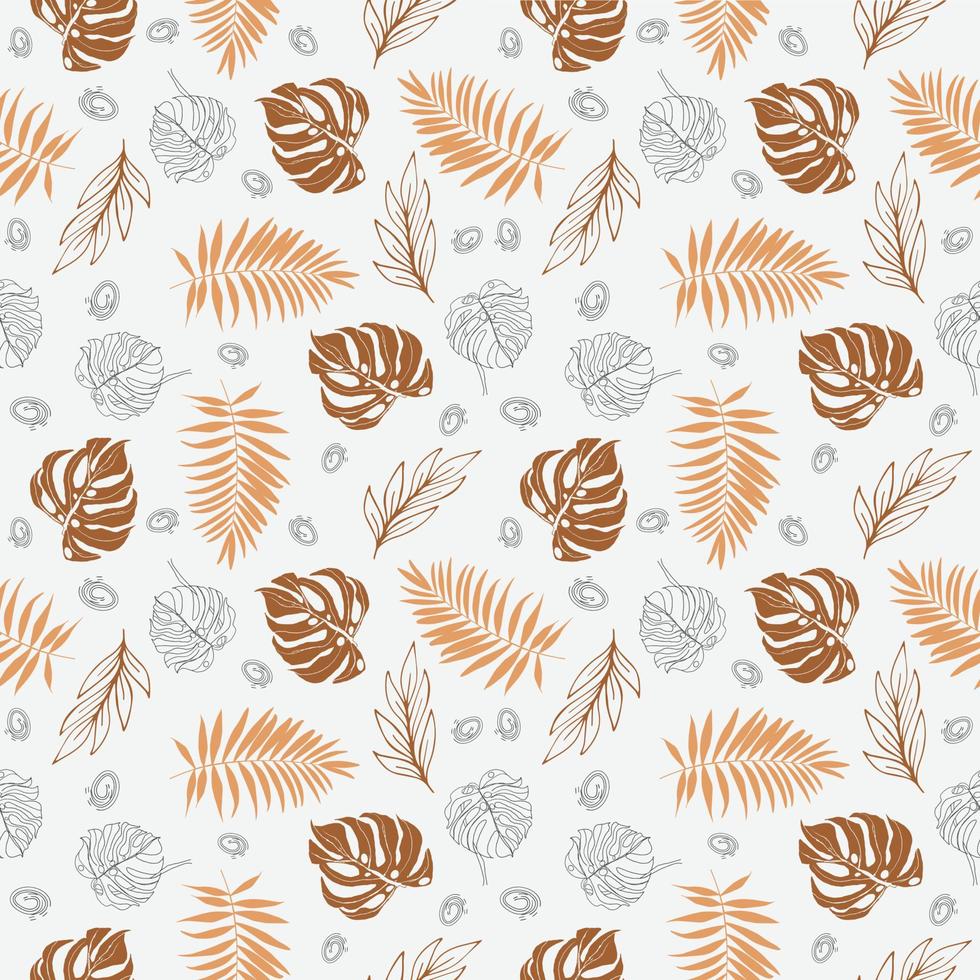 Wallpaper with a seamless pattern of tropical dark green palm leaves and flowers on a grey background vector