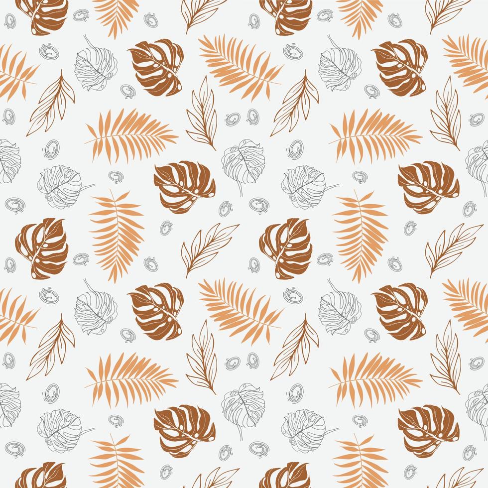 Wallpaper with a seamless pattern of tropical dark green palm leaves and flowers on a grey background vector