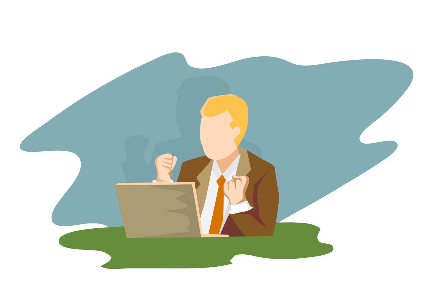 Businessman people in smart casual wear looking at the laptop and gesturing over white background. vector