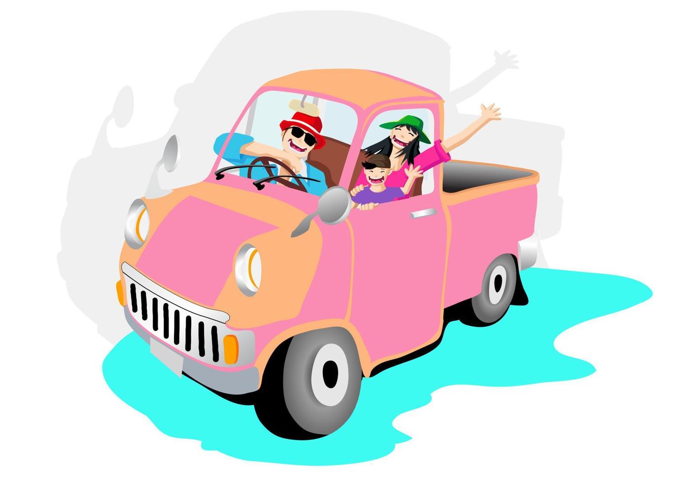 Family car trip on summer vacation, happy parents travel with kids and having fun vector