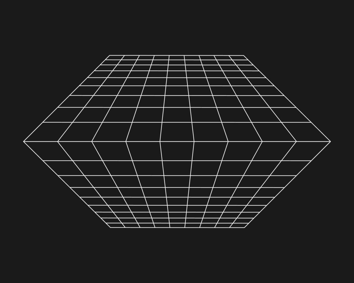 Cyber grid, retro punk perspective rectangular tunnel. Grid tunnel geometry on black background. Vector illustration.