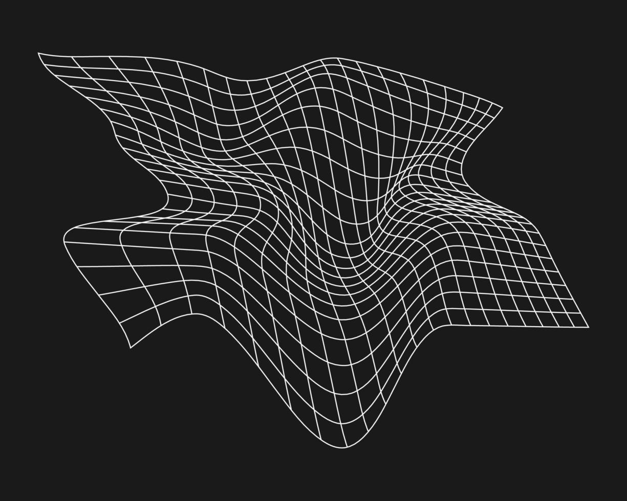 rejilla cibernética distorsionada, elemento de diseño retro punk. cuadrícula de geometría de onda de estructura alámbrica sobre fondo negro. ilustración vectorial vector