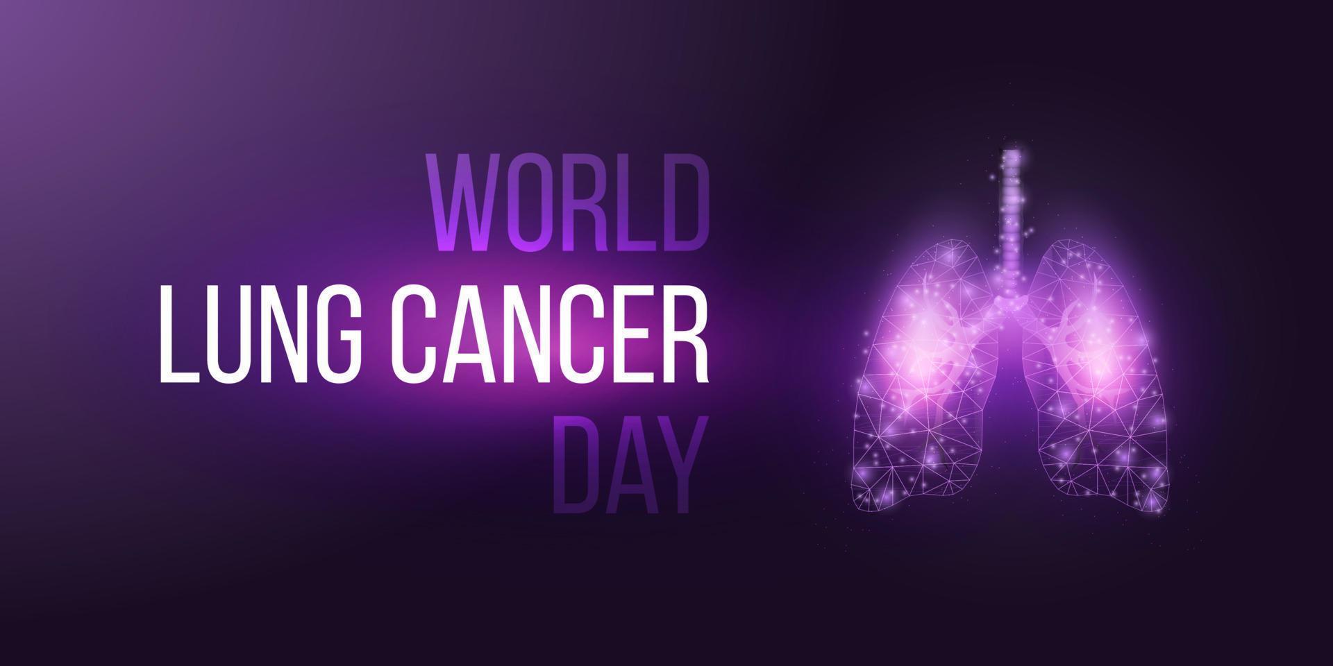 World Lung Cancer Day concept. Banner template with glowing low poly lungs. Futuristic modern abstract. Isolated on dark background. Vector illustration.