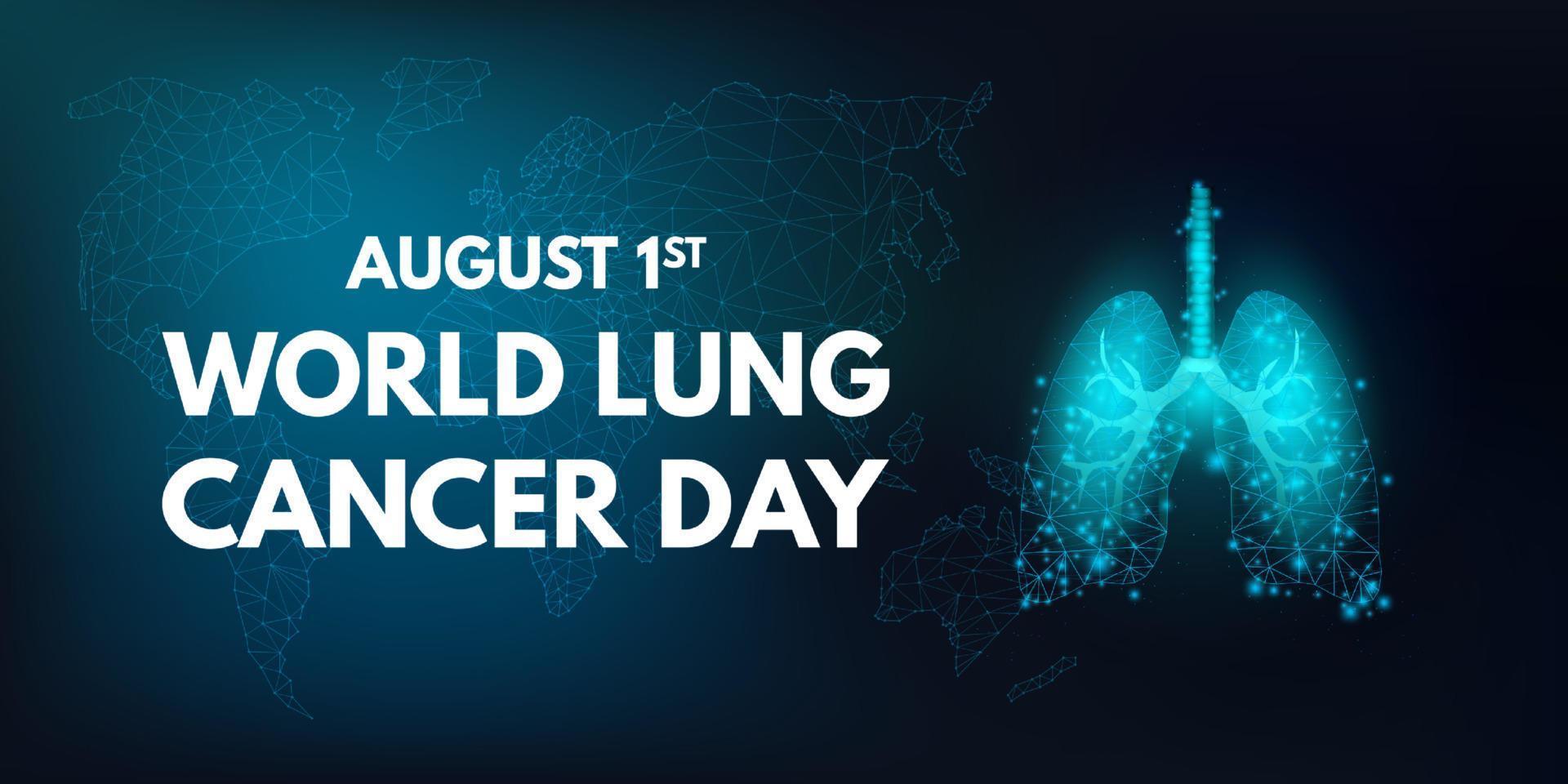 World Lung Cancer Day concept. Banner template with glowing low poly lungs. Futuristic modern abstract. Isolated on dark background. Vector illustration.