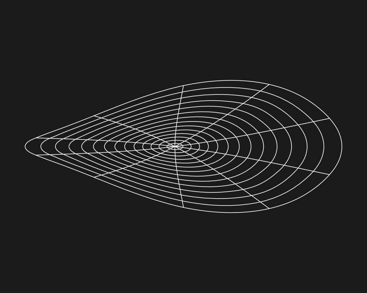 Cyber distorted grid, retro punk design element. Wireframe wave geometry grid on black background. Vector illustration.