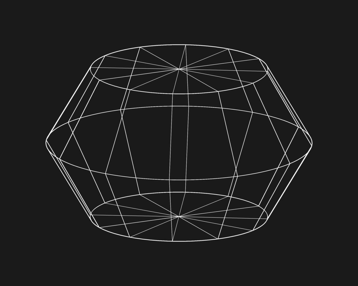 Cyber distorted shape, retro punk design element. Wireframe wave geometry shape on black background. Vector illustration