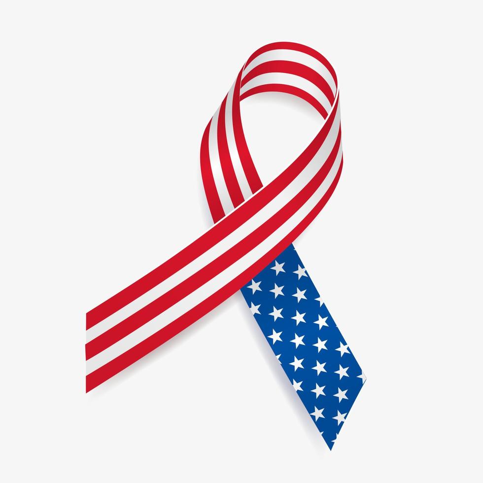 USA flag ribbon. Independence and Memorial Day. Patriotic and solidarity symbol. Isolated on white background. Vector  illustration.
