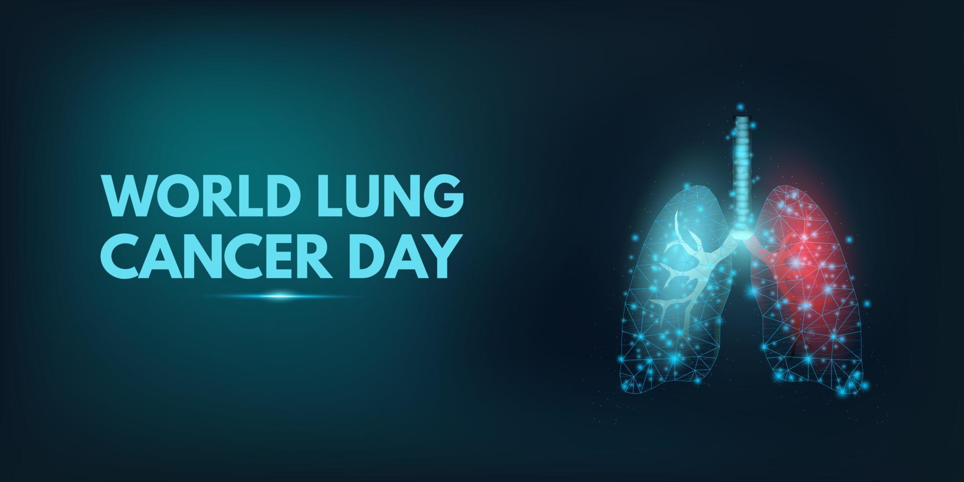 World Lung Cancer Day concept. Banner template with glowing low poly lungs. Vector illustration.