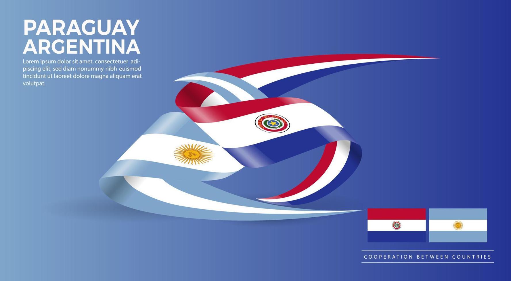 Afiche de la bandera argentina y paraguaya. dibujo de estilo de bandera de país realista vector