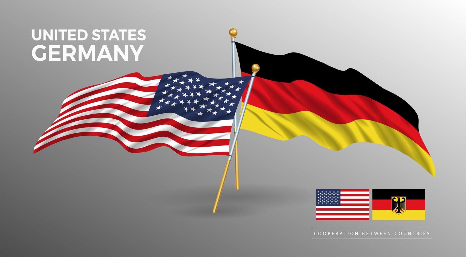 United States and Germany flag poster. realistic country flag style drawing vector