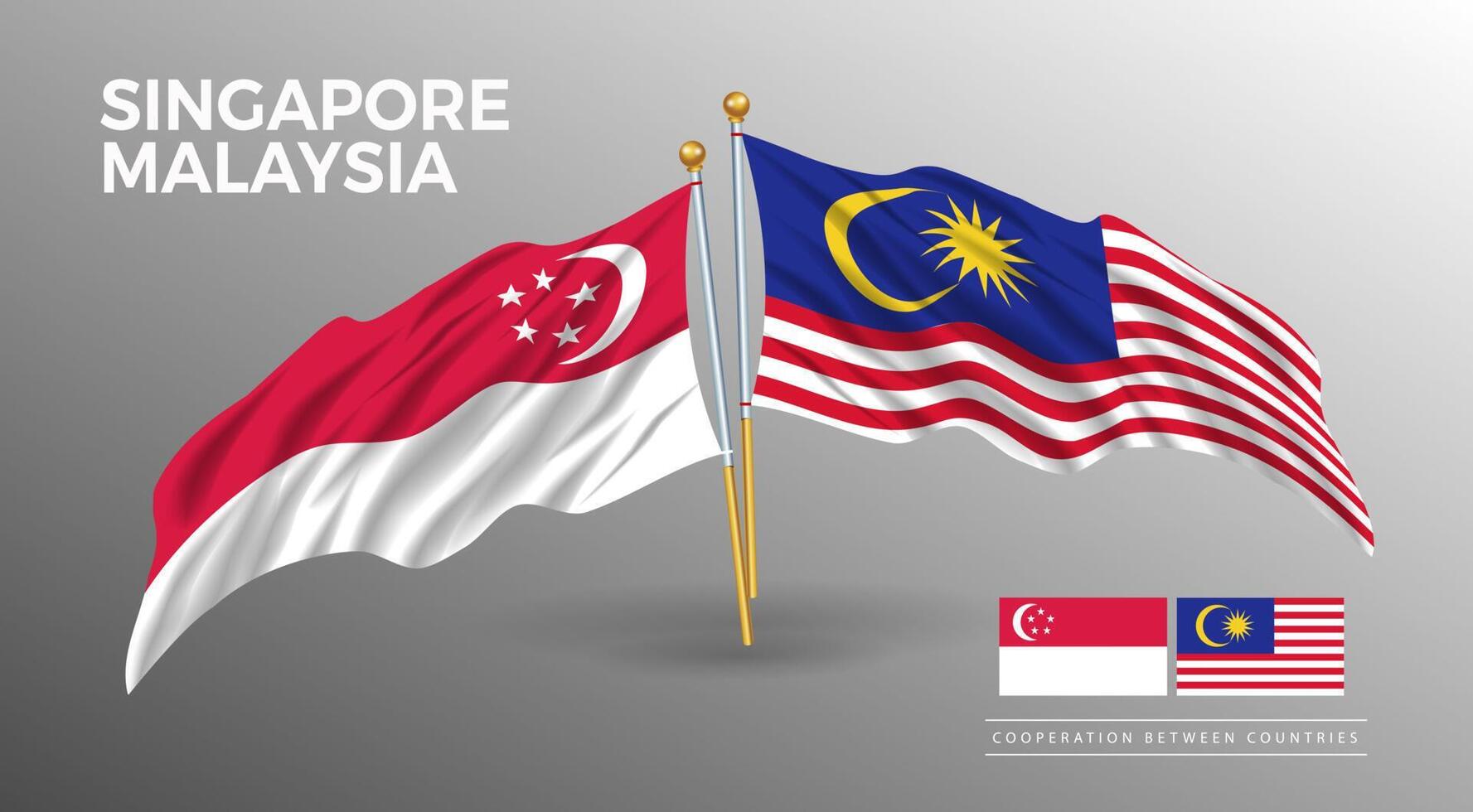 Singapore and Malaysia flag poster. realistic country flag style drawing vector