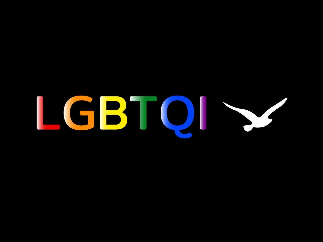 Gradient letters LGBTQI and bird on black background representing freedom. It is suitable for brochures, posters, banners and greeting card. vector