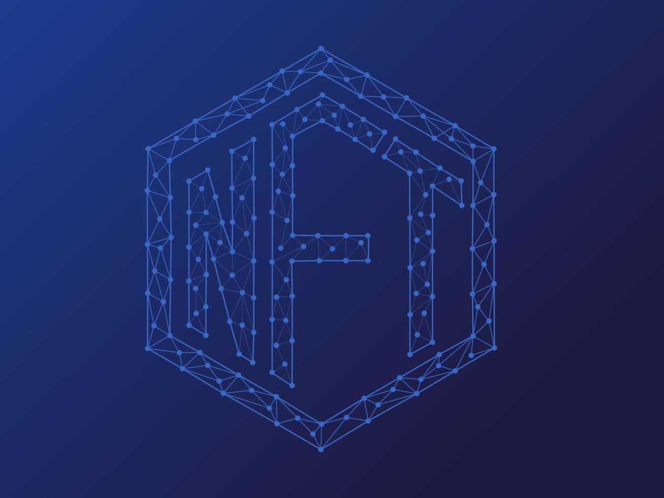 Vector illustration of NFT with connecting dots and lines, blue gradient background. It is suitable for brochures, posters, banners.