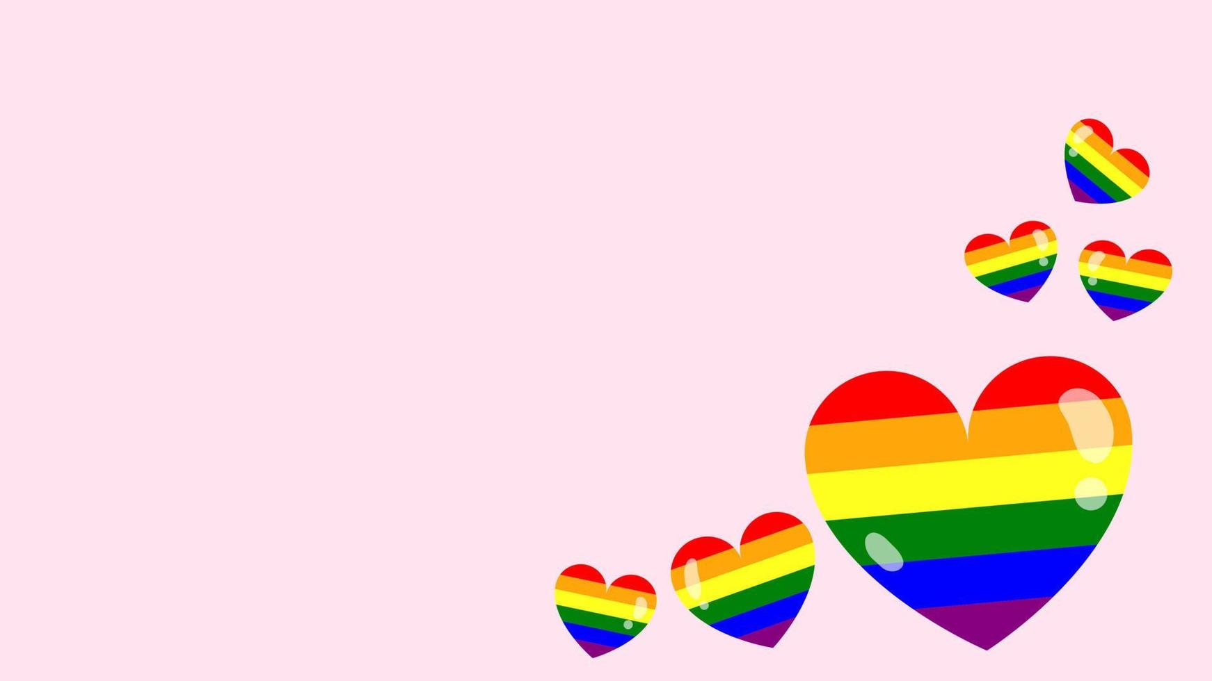 Vector illustration of hearts LGBT color with pink background.