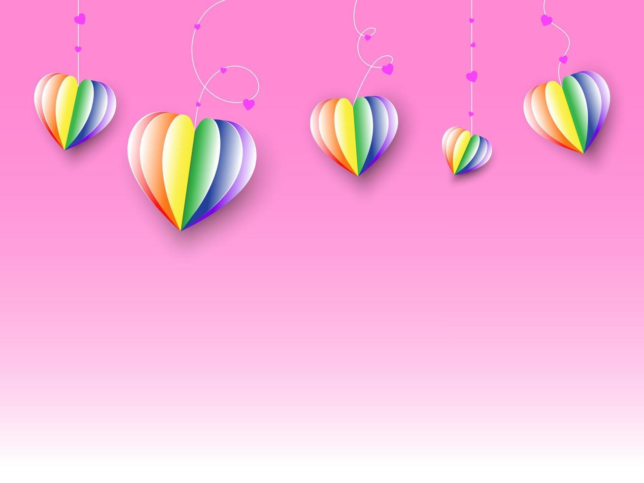 Image of hearts LGBT color with pink gradient background. Symbol of transgender love, lesbian, gay, bisexual. vector