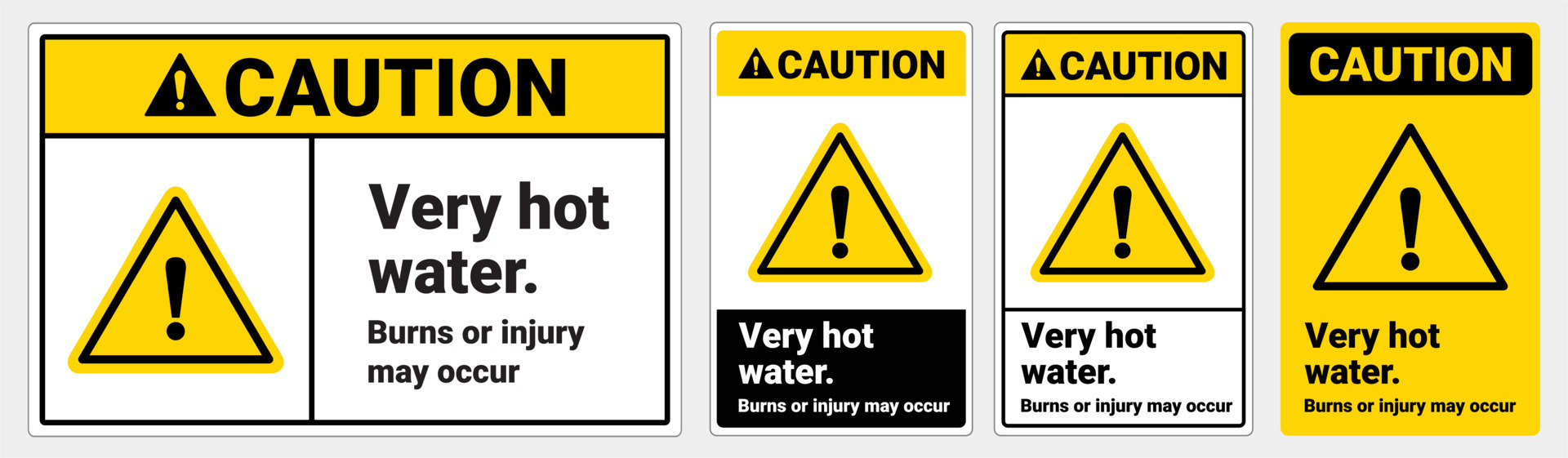 Safety sign caution Very hot water, burn, or injury may occur. ANSI and