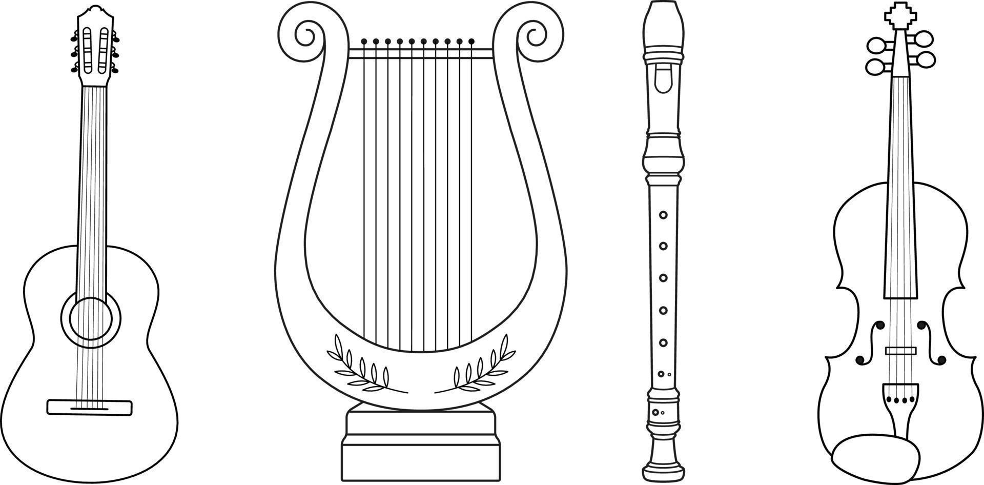 conjunto de instrumentos musicales en estilo de línea vector