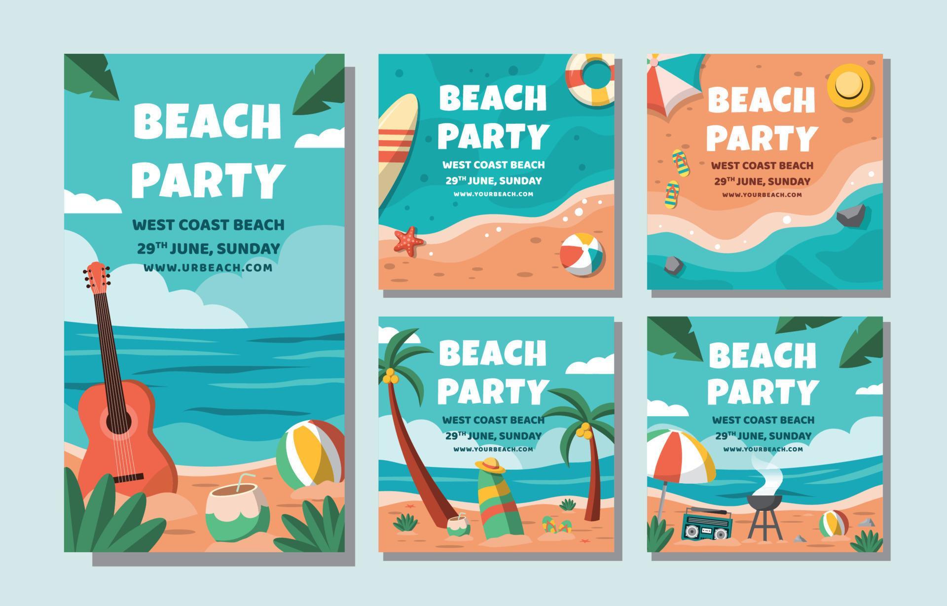 Beach Party Social Media Post Collection 8040875 Vector Art at Vecteezy