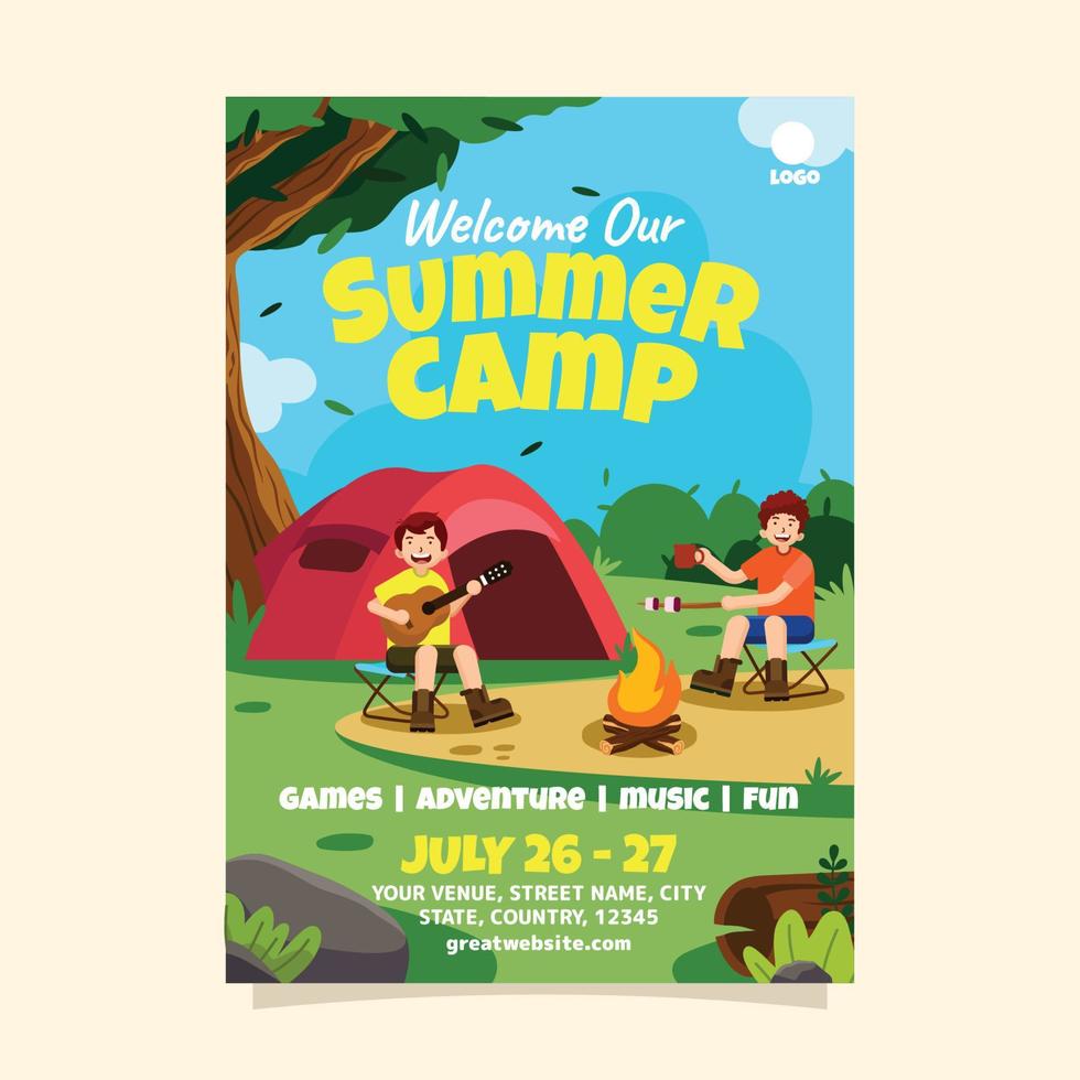 divertido cartel de actividades de campamento de verano vector