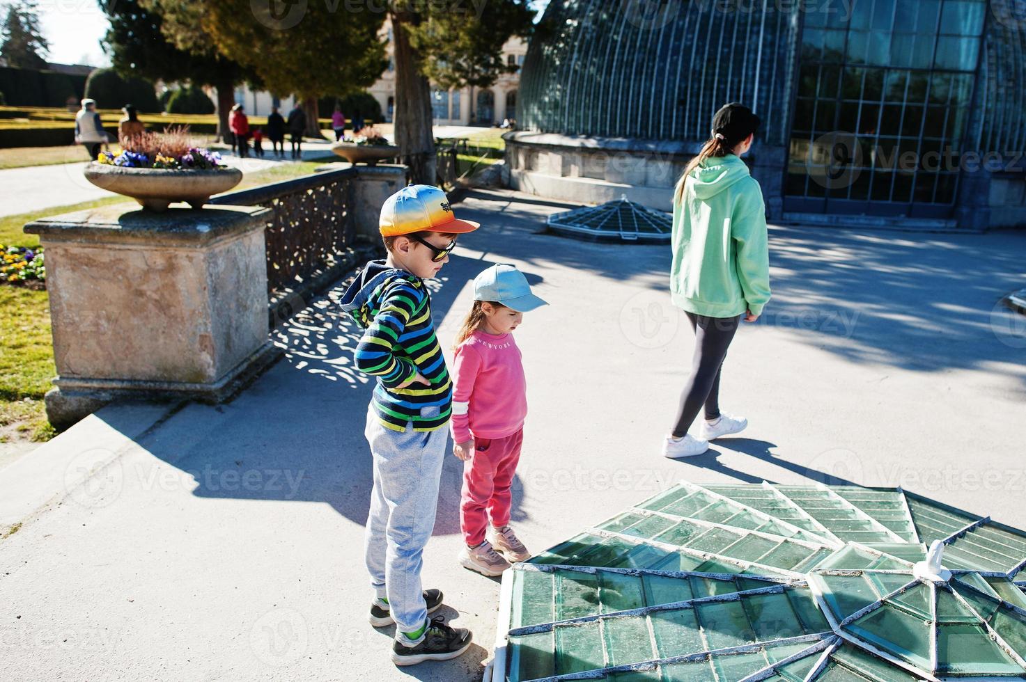 Mother with two kids at Lednice castle park, Czech Republic. photo