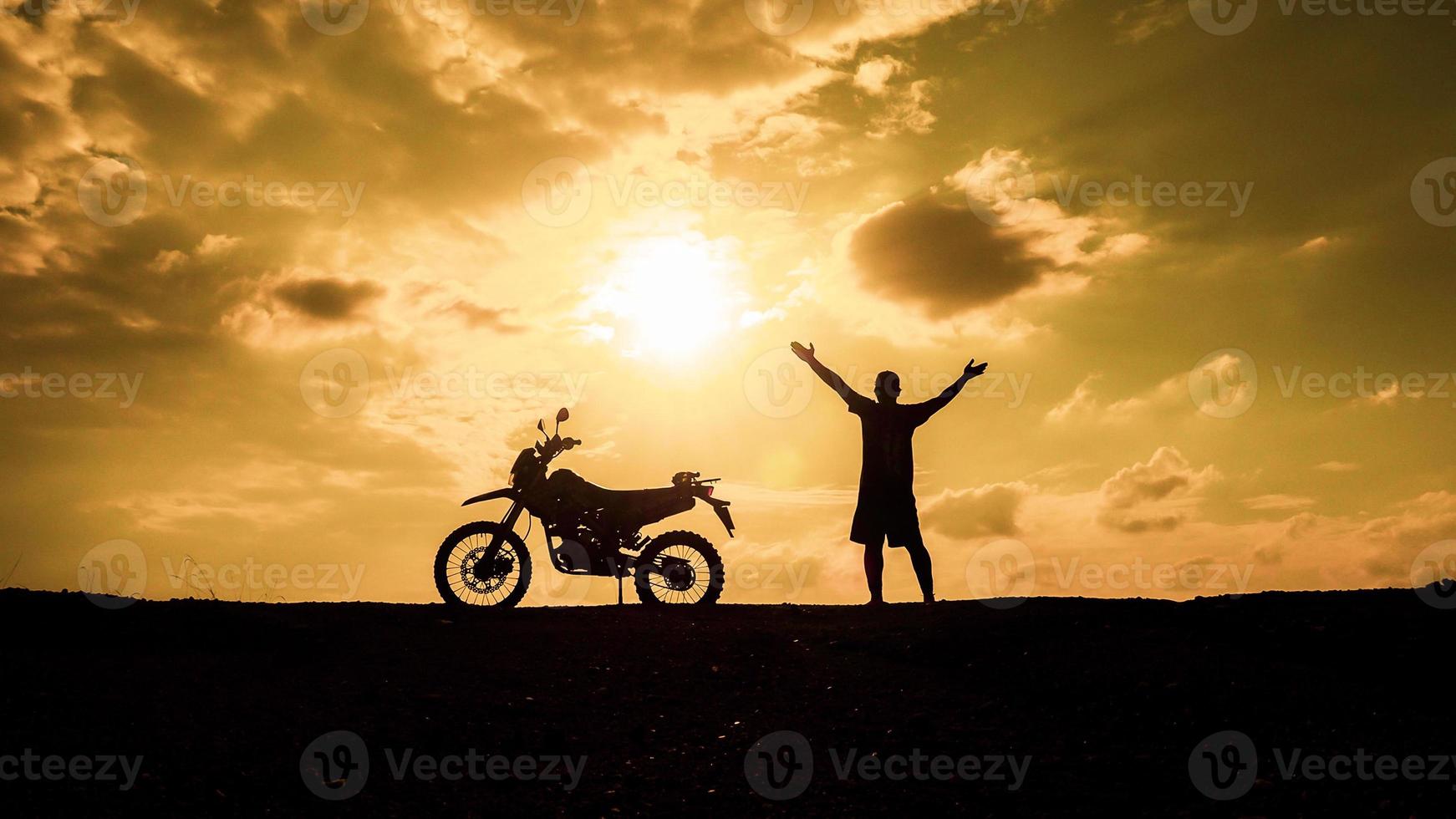 Tourists with motorcycles, motocross. Adventure tourists on motorcycles. men's holiday event ideas photo